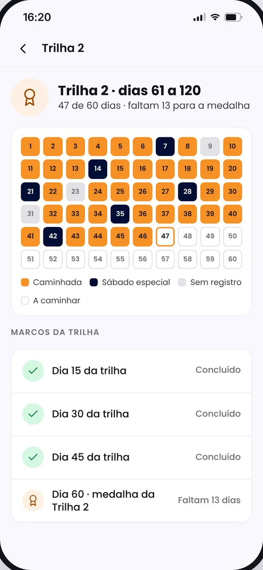 Tela de trilha do app Caminhando com Deus