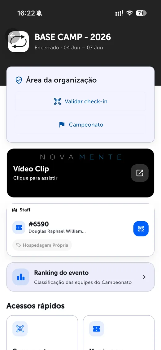 Tela de um evento no app MRNT