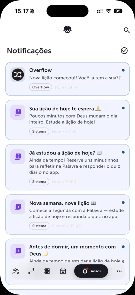 Tela de notificações do app MRNT