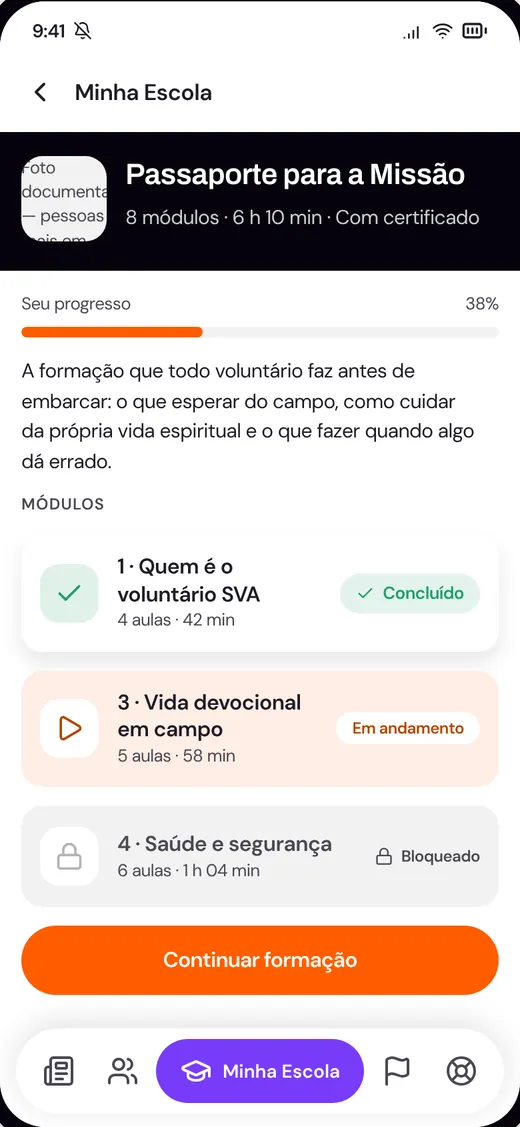 Tela de curso com módulos no app SVA