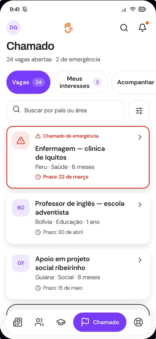 Tela de vagas no app SVA